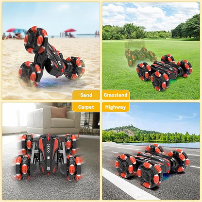 Eulogia Gesture Sensing RC Stunt Car for Kids, Double Sided 360° Flips & Rotating, 40+ Mins Playtime, Durable Off-Road Remote Control Car Toys Gifts for Boys Girls Age 5-12 (Red)