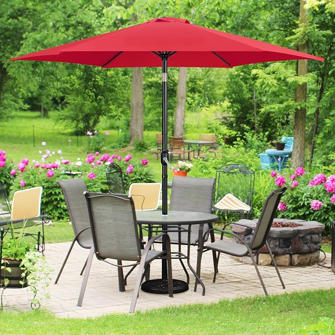 Yaheetech Patio Umbrella, 10FT Outdoor Table Market Umbrella with Push Button Tilt and Crank & Sturdy Ribs, Yard Sun Shade for Garden, Deck, Backyard, Pool, Red