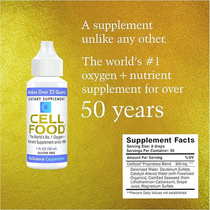 Cellfood Liquid Concentrate - 1 fl oz, 2 Pack - Oxygen + Nutrient Supplement - Supports Immune System, Energy, Endurance, Hydration & Overall Health - Gluten Free, Non-GMO, Kosher - Makes 22+ Quarts