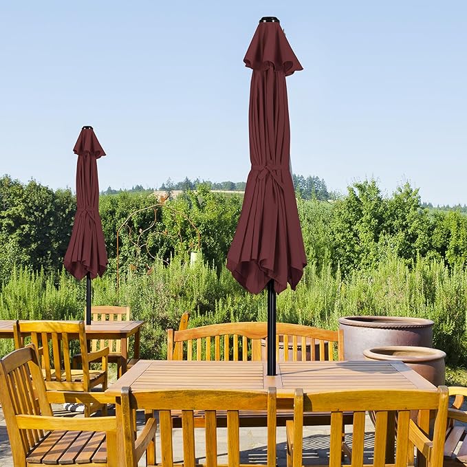 Yaheetech Patio Umbrella, 9FT Outdoor Table Market Umbrella with Push Button Tilt and Crank, Yard Sun Shade with Sturdy Ribs for Garden, Deck, Backyard, Pool, Burgungy
