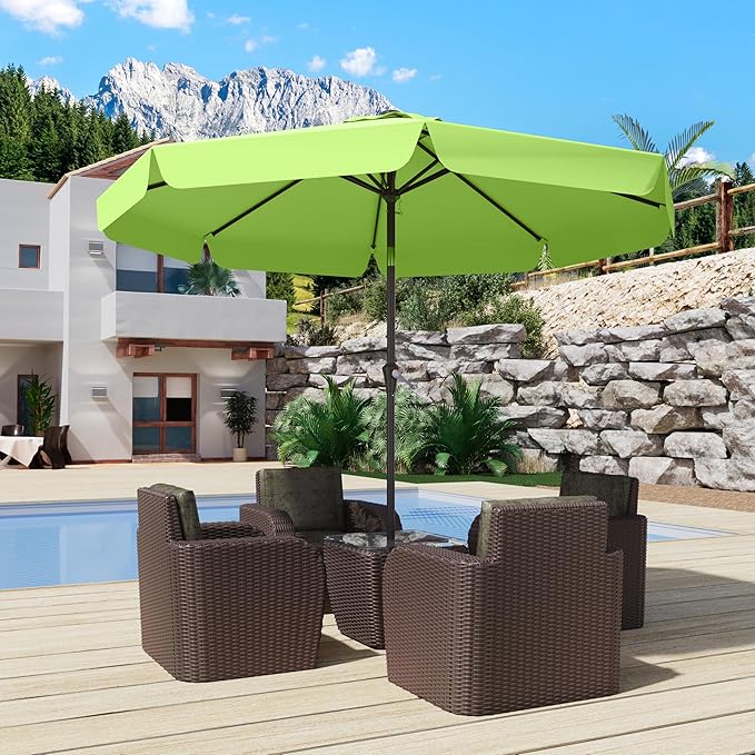 9FT Patio Umbrella Table Market Umbrella w/Tilt and Crank Outdoor Umbrellas for Garden, Deck, Backyard, Pool and Beach, Apple Green