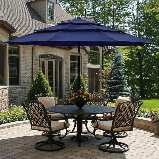 Yaheetech 3-Tier Patio Parasol 10ft Vented Outdoor Table Umbrella Double-layer Cloth & Large Shade for Yard/Garden/Park/Garden Navy Blue