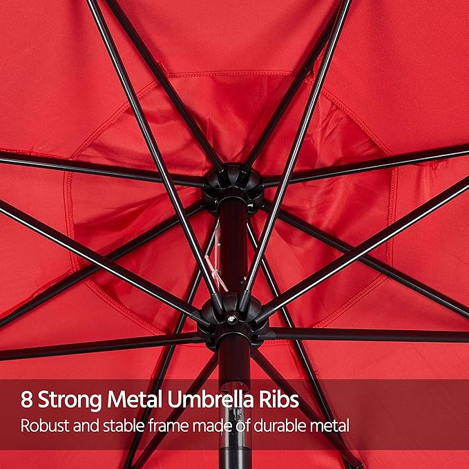 Yaheetech 9FT Outdoor Patio Umbrella Market Table Umbrella Yard Umbrella with Push Button Tilt Crank, 8 Ribs for Garden/Lawn/Deck/Backyard/Beach/Pool, Red