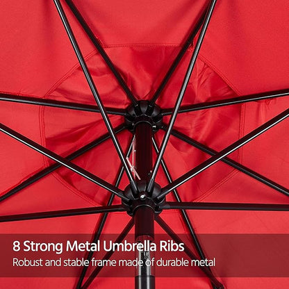 Yaheetech 9FT Outdoor Patio Umbrella Market Table Umbrella Yard Umbrella with Push Button Tilt Crank, 8 Ribs for Garden/Lawn/Deck/Backyard/Beach/Pool, Red