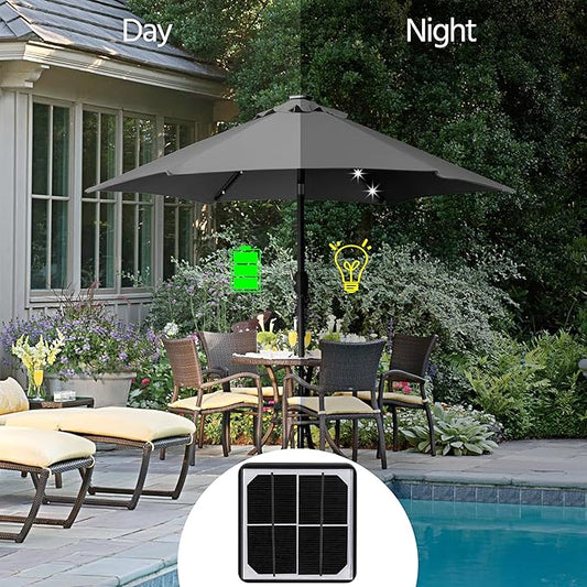 Yaheetech 7.5 ft Solar Patio Umbrella LED Lighted Umbrella with Tilt and Crank Lift System, Table Market Sunshade for Garden, Deck, Backyard, Pool and Beach, Grey