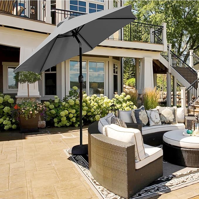 Yaheetech 7.5FT Patio Umbrella Outdoor Market Table Umbrella with 6 Sturdy Ribs, Push Button Tilt & Crank for Garden/Lawn/Deck/Backyard/Pool/Beach, Gray