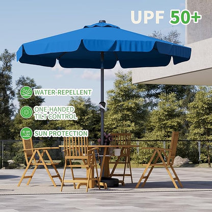 9FT Patio Umbrella Table Market Umbrella w/Tilt and Crank Outdoor Umbrellas for Garden, Deck, Backyard, Pool and Beach, Royal Blue