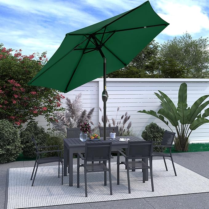 SUNVIVI OUTDOOR 7.5' Outdoor Patio Umbrella, Patio Umbrella, Market Umbrella, Metal Pole Umbrella with Push Button Tilt and Crank, 6 Ribs, Polyester Canopy