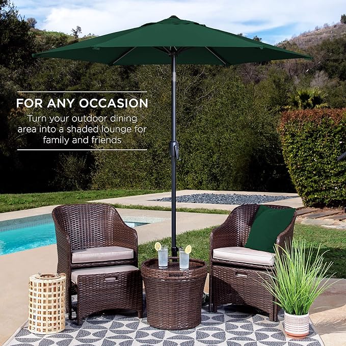 Best Choice Products 7.5ft Heavy-Duty Round Outdoor Market Table Patio Umbrella w/Steel Pole, Push Button Tilt, Easy Crank Lift - Green