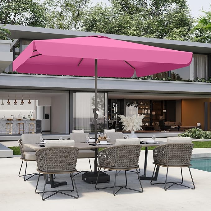 8 * 10FT Rectangular Patio Umbrella Table Market Umbrella w/Crank Outdoor Umbrellas for Garden, Deck, Backyard, Pool and Beach, Rose Pink
