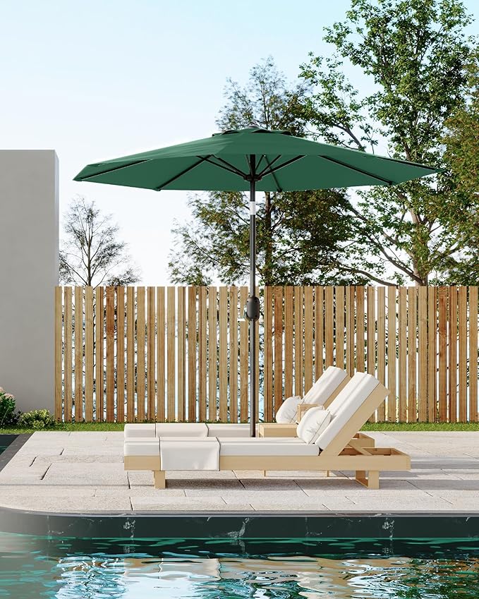 10FT Patio Umbrella Outdoor, Market Umbrella, Table Umbrella with Push Button Tilt and Crank, 8 Sturdy Ribs UV Protection Waterproof for Garden, Pool, Deck, Backyard (Dark Green)