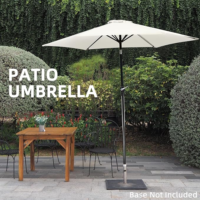 9FT Outdoor Patio Umbrella with Push Button Tilt and Crank, Beach Umbrella for Sun Shades, Market Umbrella with 6 Sturdy Metal Ribs, UV Resistant Waterproof for Garden, Backyard, Deck, Pool