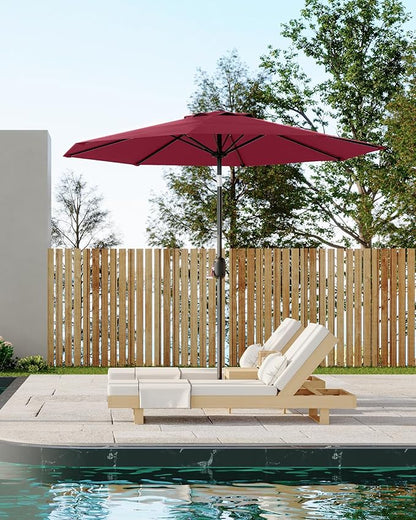 9FT Patio Umbrella Outdoor, Market Umbrella, Table Umbrella with Push Button Tilt and Crank, 8 Sturdy Ribs UV Protection Waterproof for Garden, Pool, Deck, Backyard (Dark Red)