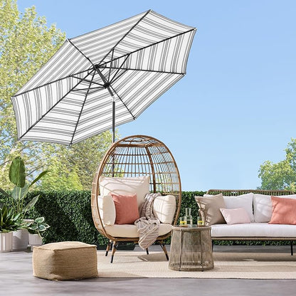 Best Choice Products 10ft Solar Polyester LED Lighted Patio Umbrella w/Tilt Adjustment and UV-Resistant Fabric - Striped Gray