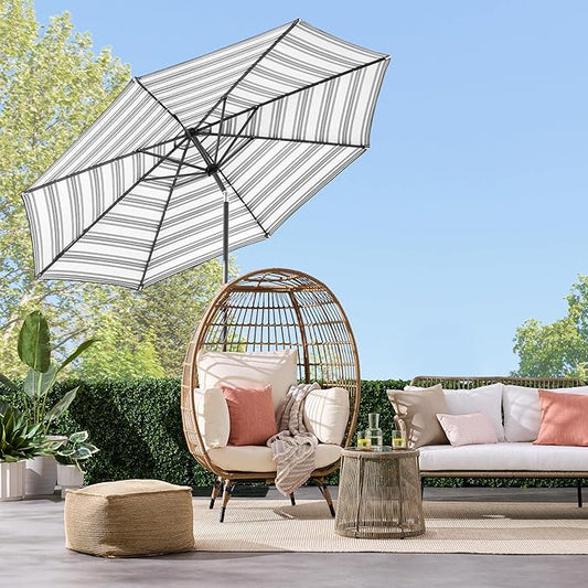 Best Choice Products 10ft Solar Polyester LED Lighted Patio Umbrella w/Tilt Adjustment and UV-Resistant Fabric - Striped Gray