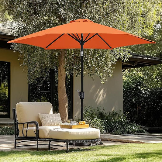 Yaheetech Patio Umbrella, 9FT Outdoor Table Market Umbrella with Push Button Tilt and Crank, Yard Sun Shade with Sturdy Ribs for Garden, Deck, Backyard, Pool, Orange