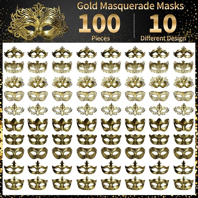 yeload Masquerade Masks 100 Bulk Vintage Masks of Masquerade Party, Venetian, Mardi Gras, Halloween, Masks for Women, Men