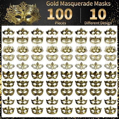 yeload Masquerade Masks 100 Bulk Vintage Masks of Masquerade Party, Venetian, Mardi Gras, Halloween, Masks for Women, Men