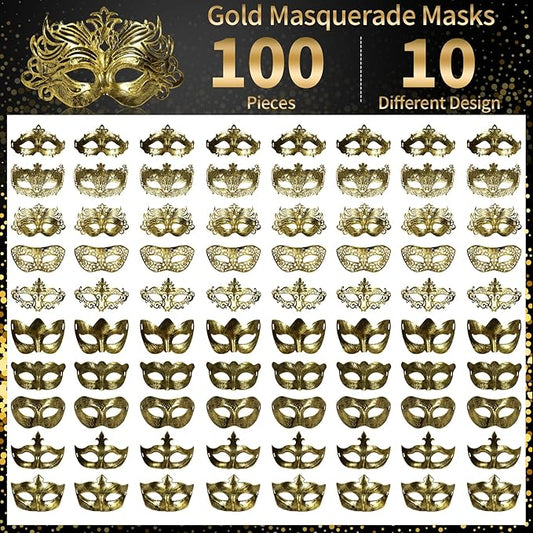yeload Masquerade Masks 100 Bulk Vintage Masks of Masquerade Party, Venetian, Mardi Gras, Halloween, Masks for Women, Men