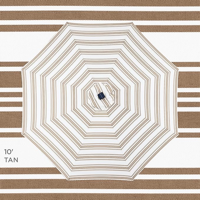 Best Choice Products 10ft Solar Polyester LED Lighted Patio Umbrella w/Tilt Adjustment and UV-Resistant Fabric - Striped Tan