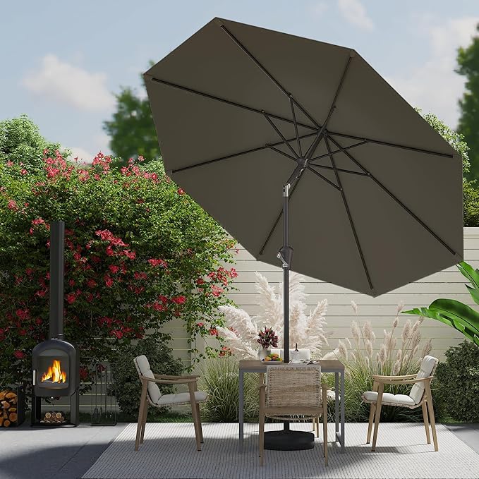9 FT Patio Umbrella for Outdoor, Outdoor Umbrella with Push Button Tilt and Crank, Outdoor Patio Umbrellas with 8 Sturdy Ribs for Market, Garden, Deck, Backyard, Pool (Gray)