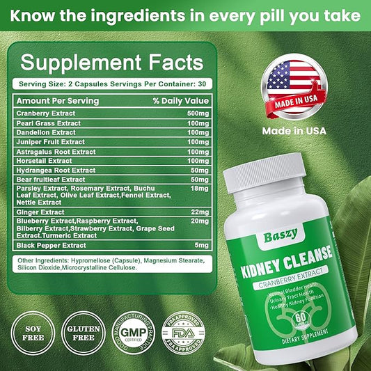 Kidney Cleanse Detox & Repair | Extra Strength 50:1 Cranberry Extract | 22-in-1 Kidney Health Supplement | Kidney Support Formula for Kidney Restore | Kidney Detox and Bladder Health
