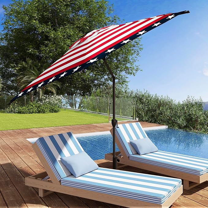 Abba Patio 9FT Lyon Outdoor Patio Umbrella Outdoor Table Umbrella with Push Button Tilt and Crank Market Umbrella 6 Sturdy Ribs UV Protection Waterproof for Garden Deck Backyard Pool, Star-Spangled
