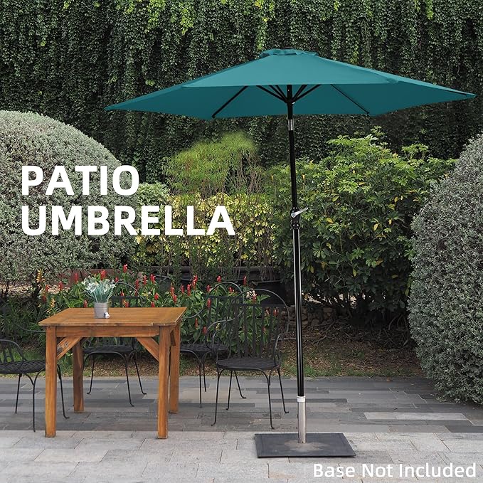 9FT Outdoor Patio Umbrella with Push Button Tilt and Crank, Beach Umbrella for Sun Shades, Market Umbrella with 6 Sturdy Metal Ribs, UV Resistant Waterproof for Garden, Backyard, Deck, Pool