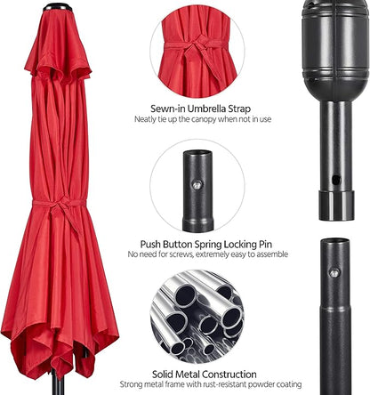 Yaheetech 7.5FT Patio Umbrella Outdoor Market Table Umbrella with 6 Sturdy Ribs, Push Button Tilt & Crank for Garden/Lawn/Deck/Backyard/Pool/Beach (Red)