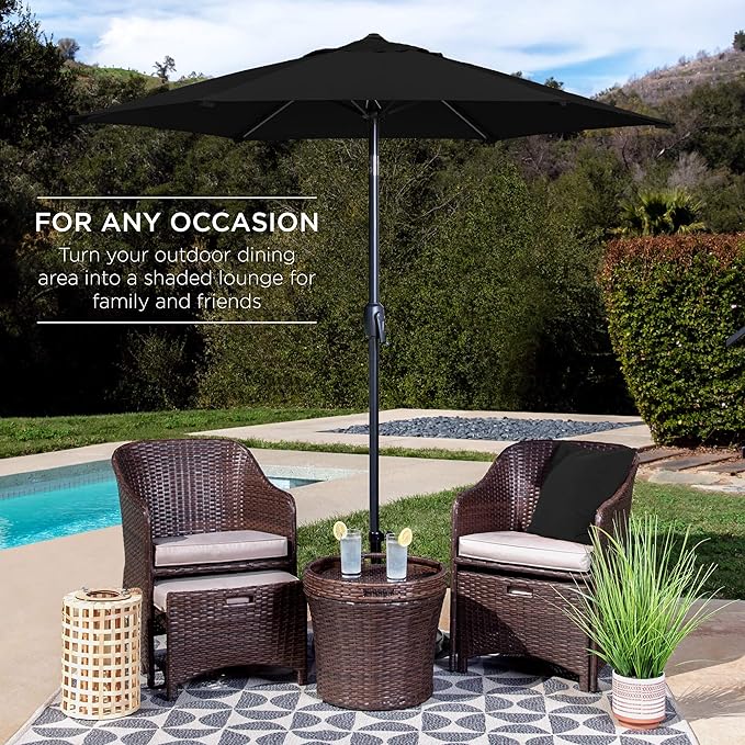 Best Choice Products 7.5ft Heavy-Duty Round Outdoor Market Table Patio Umbrella w/Steel Pole, Push Button Tilt, Easy Crank Lift - Black