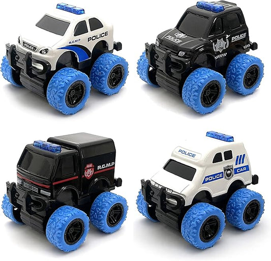 Pull Back Die-cast Alloy City Police Car Vehicles Playset, Monster Truck,Friction Powered Toy Cars,4 Pack,Toys for 3+ Years Old Kids,Christmas/Birthday Gift for Boys & Girls,Party Favors…