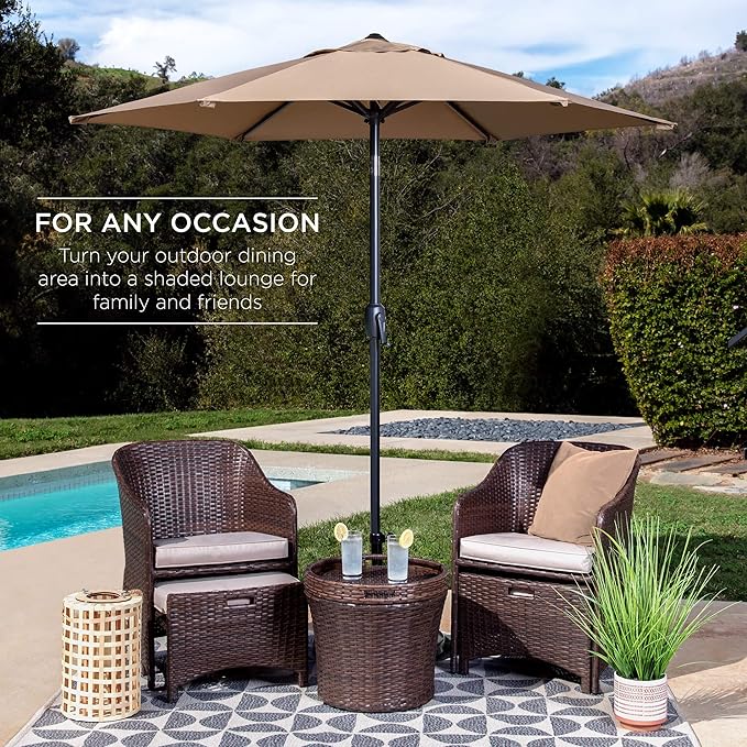 Best Choice Products 7.5ft Heavy-Duty Round Outdoor Market Table Patio Umbrella w/Steel Pole, Push Button Tilt, Easy Crank Lift - Tan