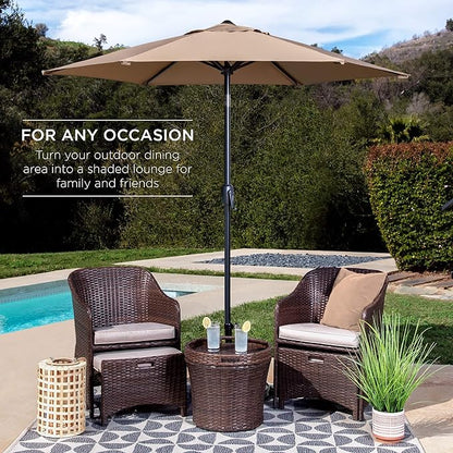 Best Choice Products 7.5ft Heavy-Duty Round Outdoor Market Table Patio Umbrella w/Steel Pole, Push Button Tilt, Easy Crank Lift - Tan