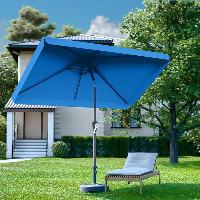 6.5 * 10FT Rectangular Patio Umbrella Table Market Umbrella w/Tilt and Crank Outdoor Umbrellas for Garden, Deck, Backyard, Pool and Beach, Royal Blue