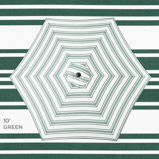 Best Choice Products 10ft Outdoor Steel Polyester Market Patio Umbrella w/Crank, Easy Push Button, Tilt, Table Compatible - Striped Green