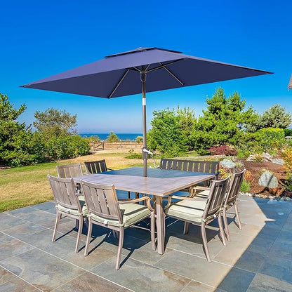 6.6x10ft Rectangular Patio Umbrella, 2 Tiers Outdoor Table Umbrellas with Push Button Tilt and Crank for Patio, Pool, Backyard, Deck, Picnic, Yard (Navy)