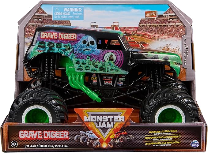Monster Jam, Official Grave Digger Monster Truck, Collector Die-Cast Vehicle, 1:24 Scale, Kids Toys for Boys Ages 3 and up
