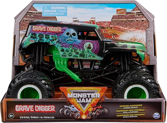 Monster Jam, Official Grave Digger Monster Truck, Collector Die-Cast Vehicle, 1:24 Scale, Kids Toys for Boys Ages 3 and up