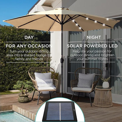 Best Choice Products 10ft Solar Polyester LED Lighted Patio Umbrella w/Tilt Adjustment and UV-Resistant Fabric - Sand