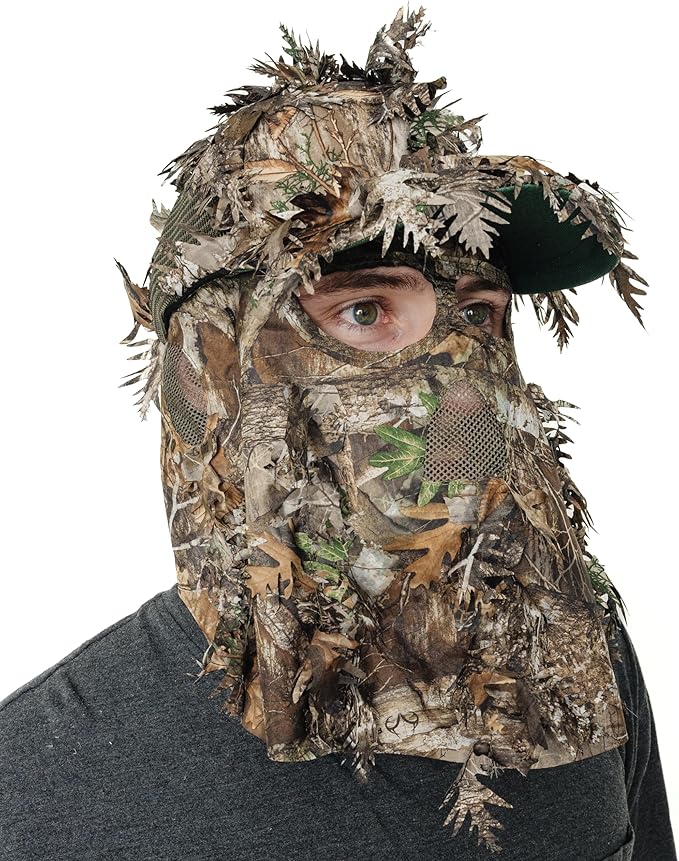 QuikCamo Lightweight 3D Leafy Camo Face Mask & Hat for Hunting, OSFM Adjustable Camouflage Hat, Mossy Oak & Realtree