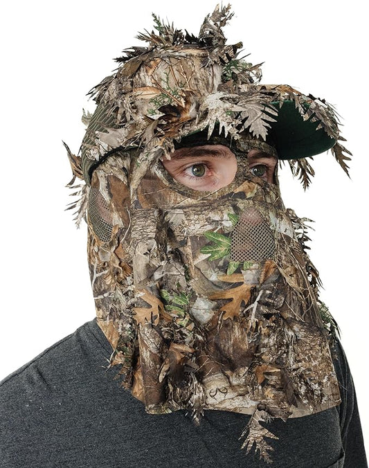 QuikCamo Lightweight 3D Leafy Camo Face Mask & Hat for Hunting, OSFM Adjustable Camouflage Hat, Mossy Oak & Realtree