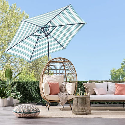 Best Choice Products 10ft Outdoor Steel Polyester Market Patio Umbrella w/Crank, Easy Push Button, Tilt, Table Compatible - Striped Sky Blue