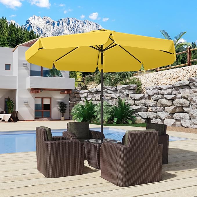 10FT Patio Umbrella Table Market Umbrella w/Tilt and Crank Outdoor Umbrellas for Garden, Deck, Backyard, Pool and Beach, Yellow