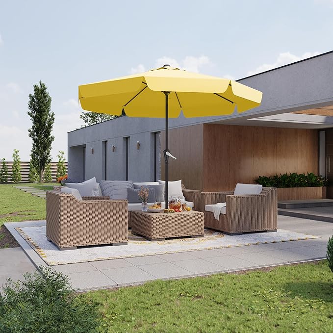 11FT Patio Umbrella Table Market Umbrella w/Crank Outdoor Umbrellas for Garden, Deck, Backyard, Pool and Beach, Yellow
