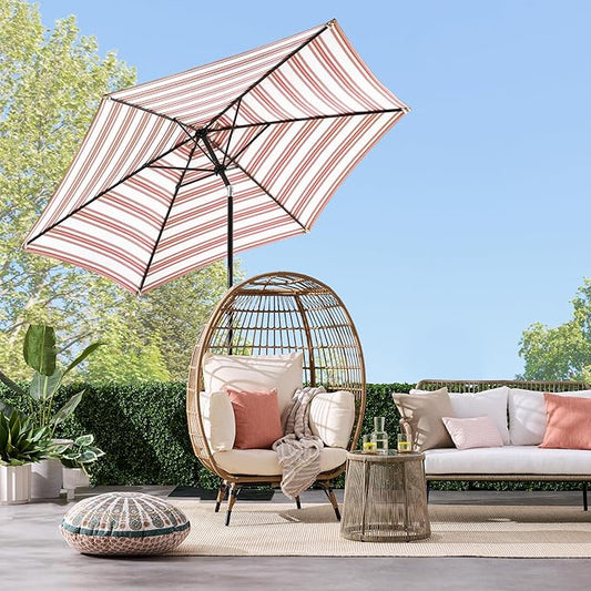 Best Choice Products 10ft Outdoor Steel Polyester Market Patio Umbrella w/Crank, Easy Push Button, Tilt, Table Compatible - Striped Rust