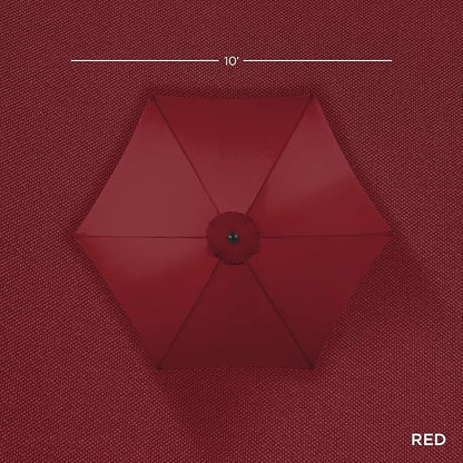 Best Choice Products 10ft Market Umbrella, Outdoor Sun Shade for Backyard, Deck, Poolside, Table w/Woodgrain Pattern, Easy Tilt & Crank - Red