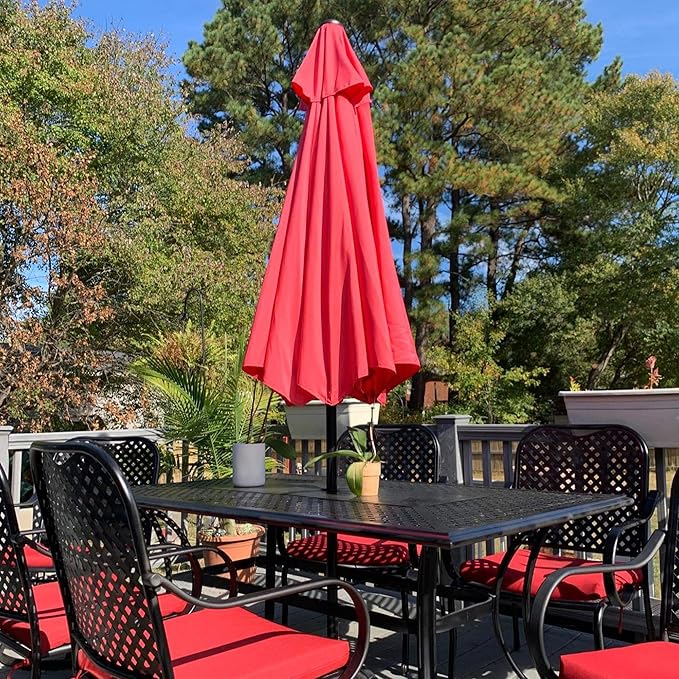 Yaheetech 7.5FT Patio Umbrella Outdoor Market Table Umbrella with 6 Sturdy Ribs, Push Button Tilt & Crank for Garden/Lawn/Deck/Backyard/Pool/Beach (Red)