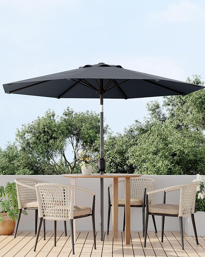 10FT Patio Umbrella Outdoor, Market Umbrella, Table Umbrella with Push Button Tilt and Crank, 8 Sturdy Ribs UV Protection Waterproof for Garden, Pool, Deck, Backyard (Grey)