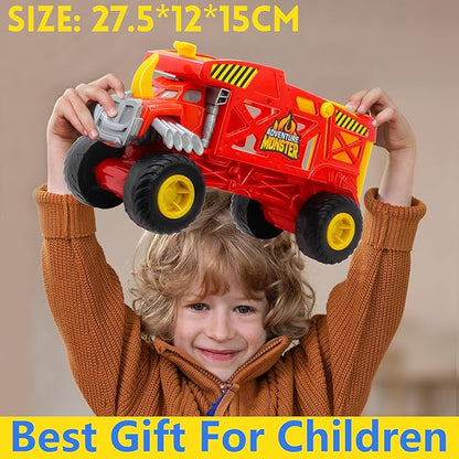 4-in-1 Mounster Truck Transport Carrier Playset, Red Mover Rhino Toy Cars Hauler Set for Children, Including 3 Diecast Monster Trucks, Ideal Gift for Kids 3+
