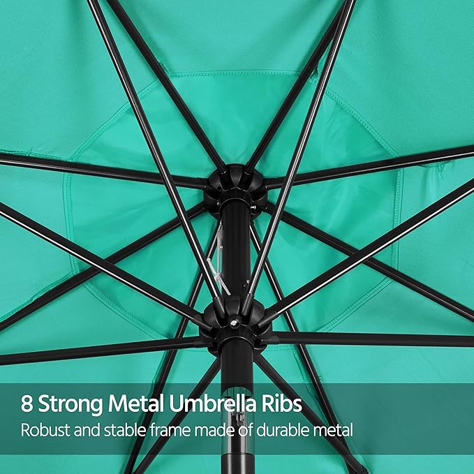 Yaheetech 9FT Patio Umbrella Outdoor Umbrella Patio Yard Market Table Umbrella with Push Button Tilt & Crank for Garden/Beach/Lawn/Deck/Backyard/Pool, 8 Ribs, Turquoise